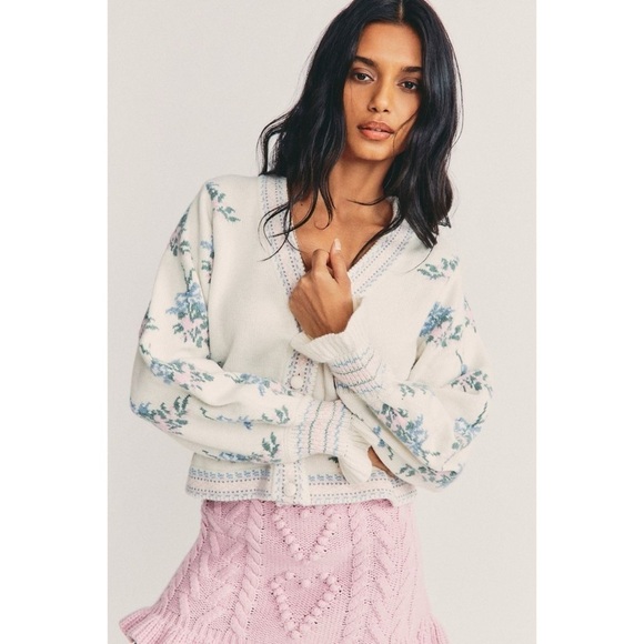 LoveShackFancy Sweaters - Loveshackfancy Boscom Knit Cardigan in Blue Print Size XS​​​​
